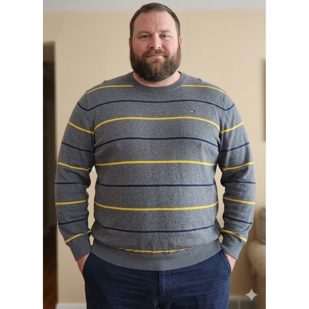 Tommy Hilfiger Pima Cotton Striped Mens 3XL‎ Striped Crewneck Longsleeve Preppy